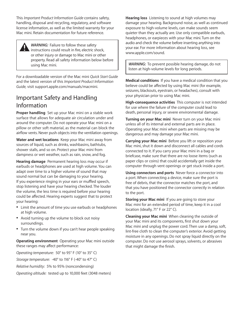 Important safety and handling information | Apple Mac mini (Late 2014) User Manual | Page 2 / 8