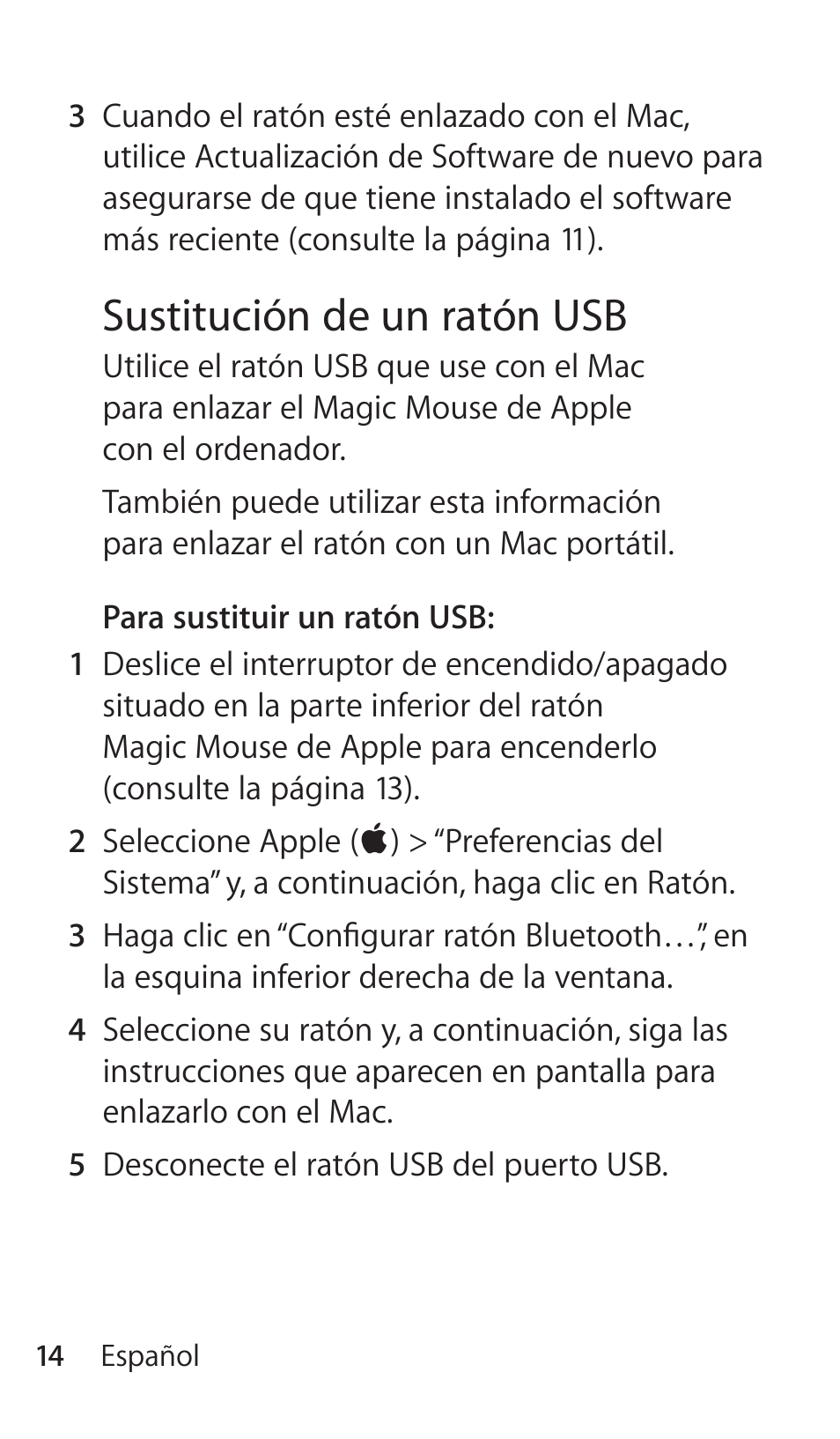 Sustitución de un ratón usb | Apple Magic Mouse User Manual | Page 14 / 48