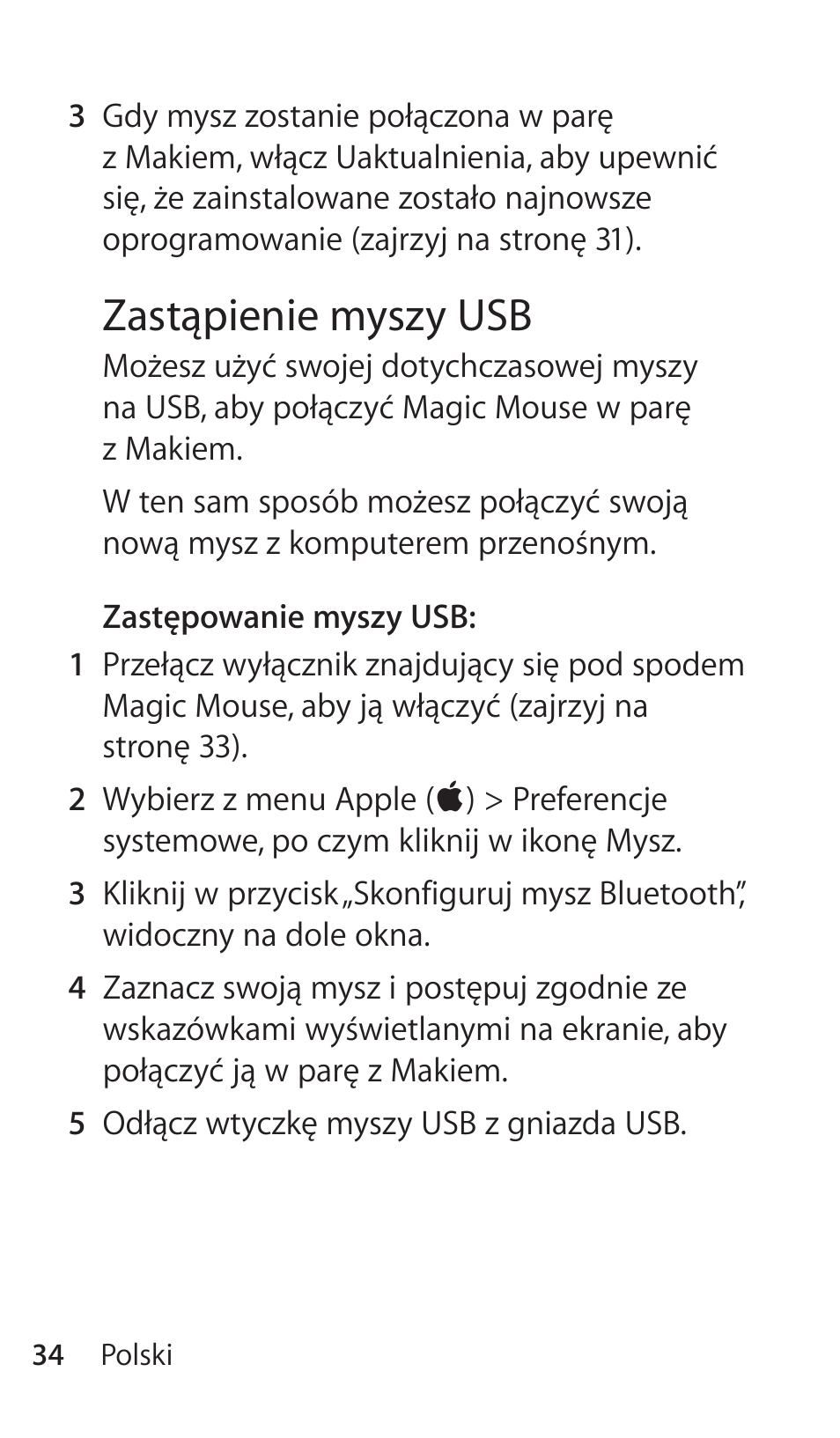 Zastąpienie myszy usb | Apple Magic Mouse User Manual | Page 34 / 48