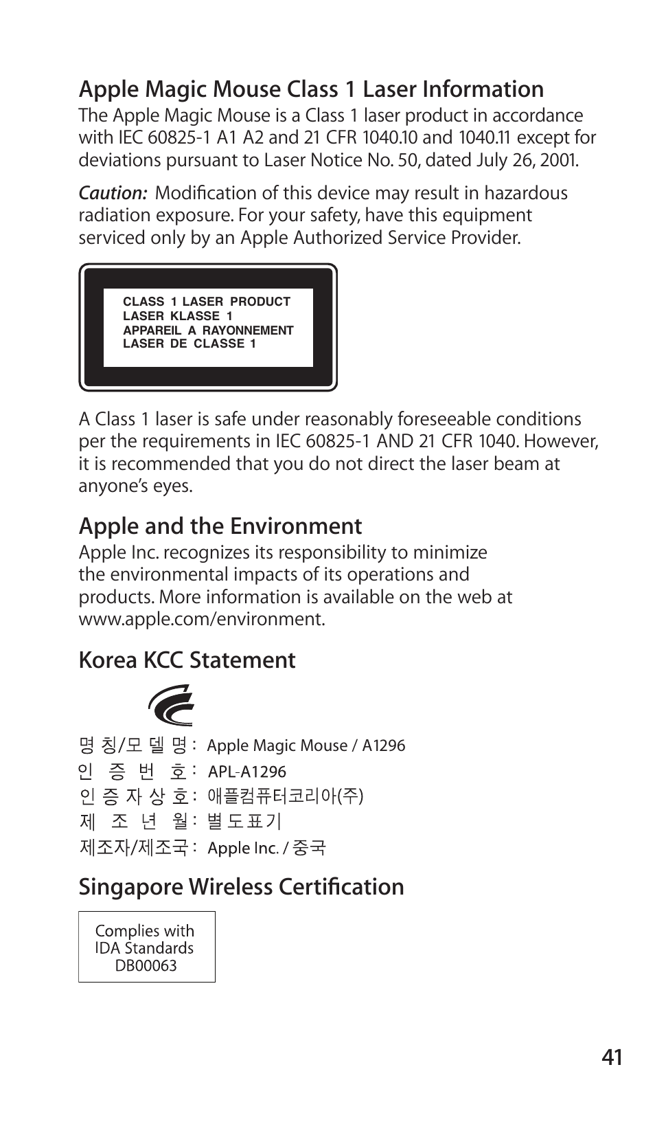 Apple Magic Mouse User Manual | Page 41 / 48