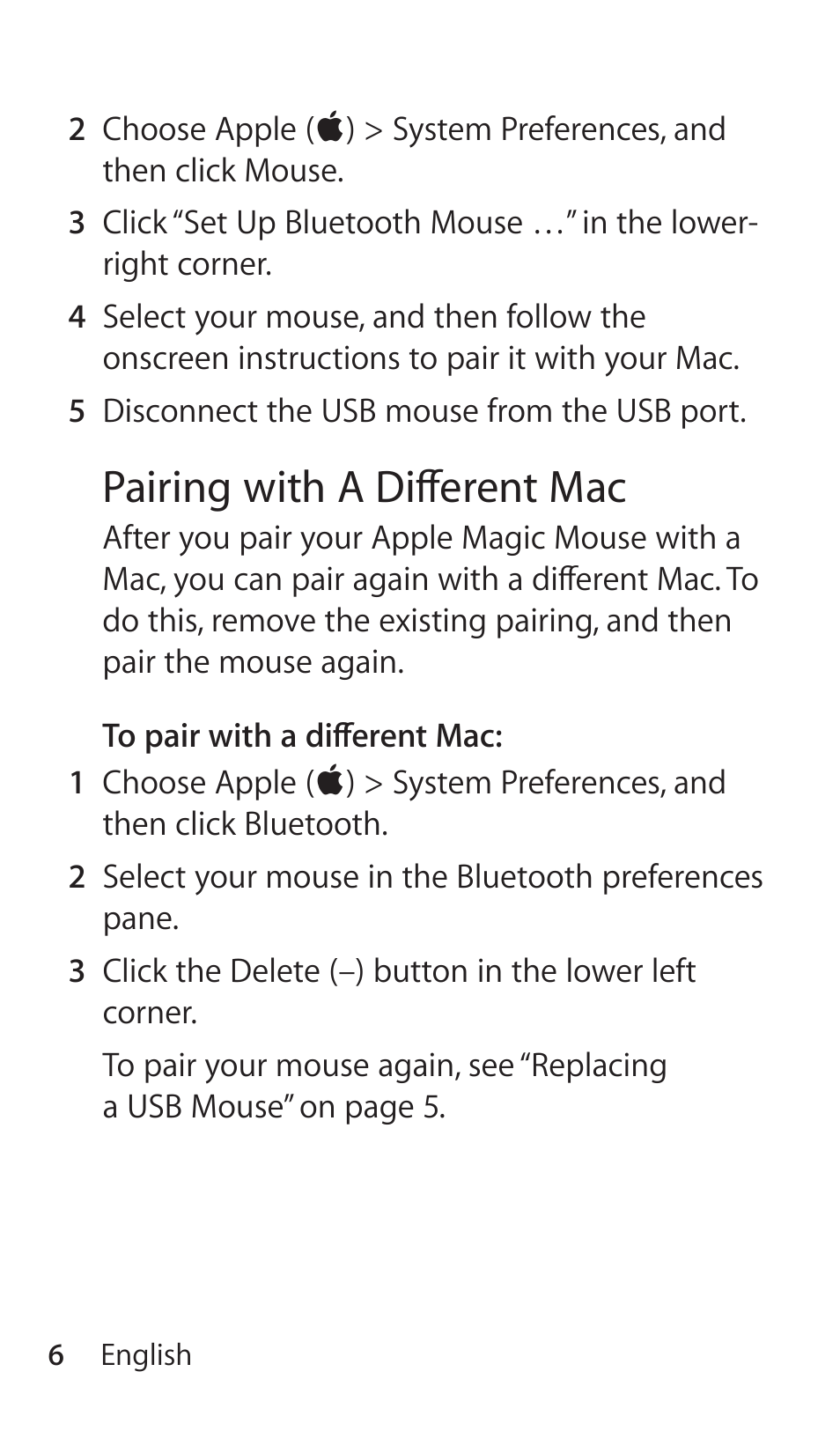 Pairing with a different mac | Apple Magic Mouse User Manual | Page 6 / 48
