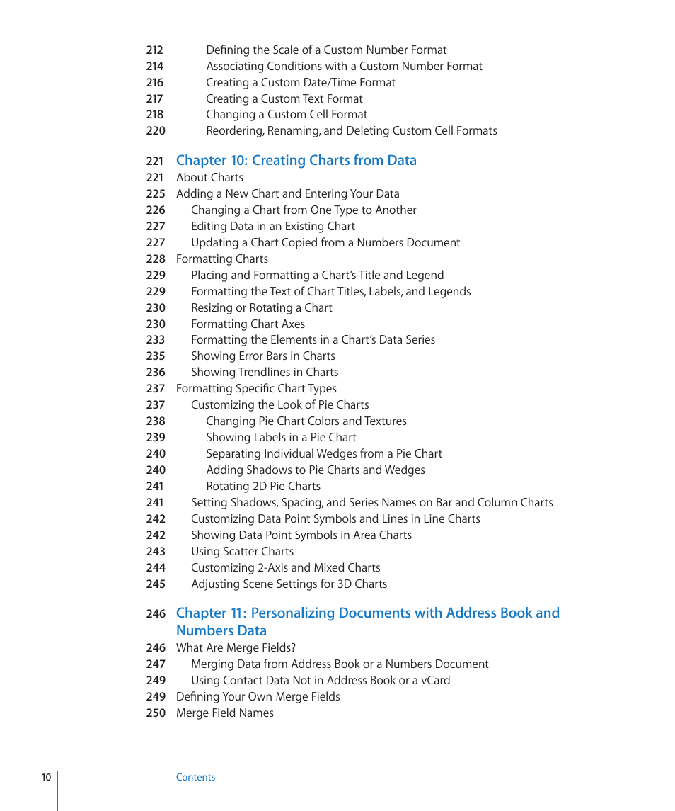 Chapter 10: creating charts from data | Apple Pages '09 User Manual | Page 10 / 279