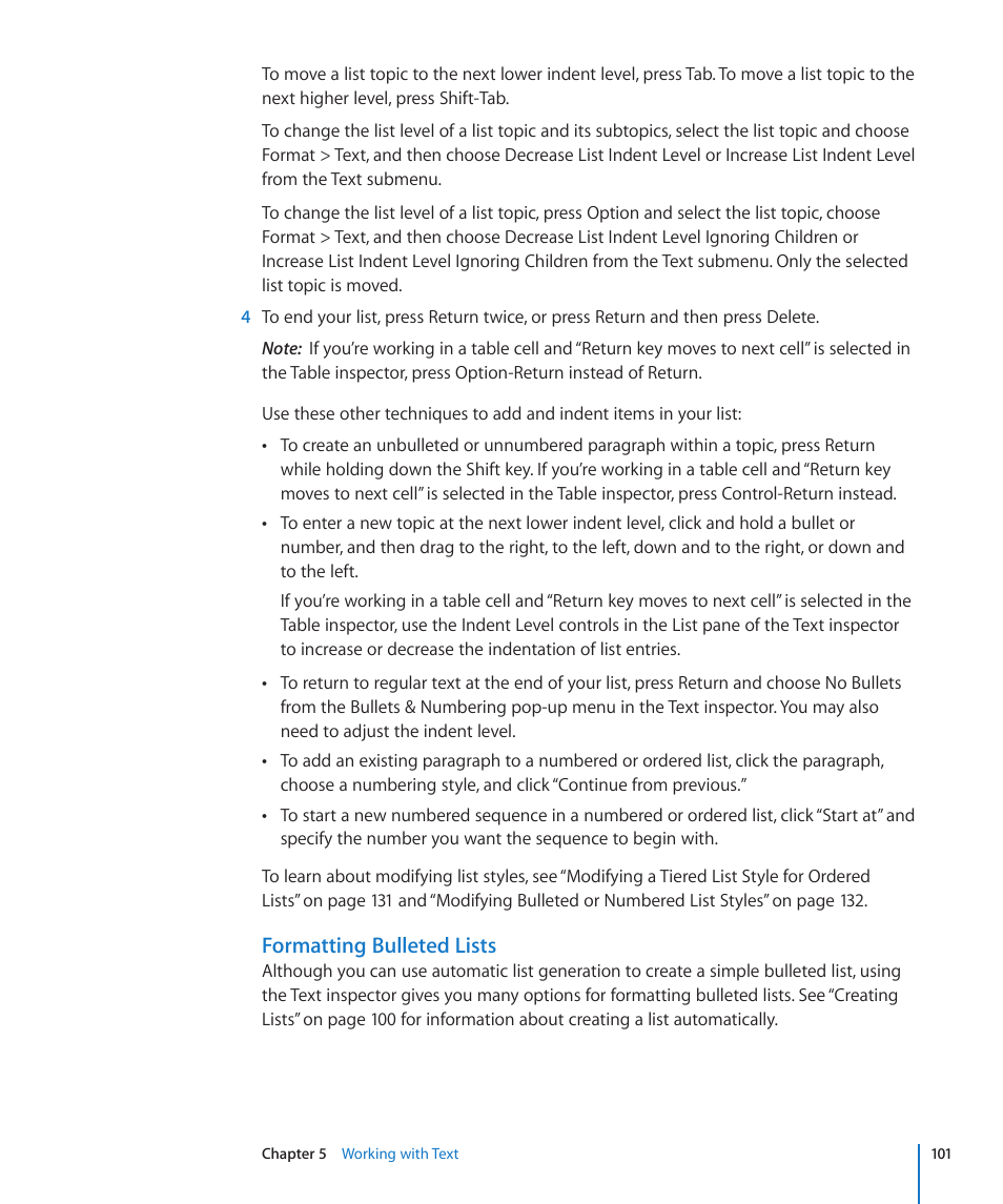 Formatting bulleted lists | Apple Pages '09 User Manual | Page 101 / 279