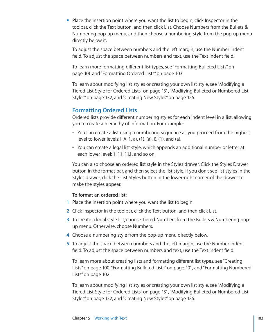 Formatting ordered lists | Apple Pages '09 User Manual | Page 103 / 279