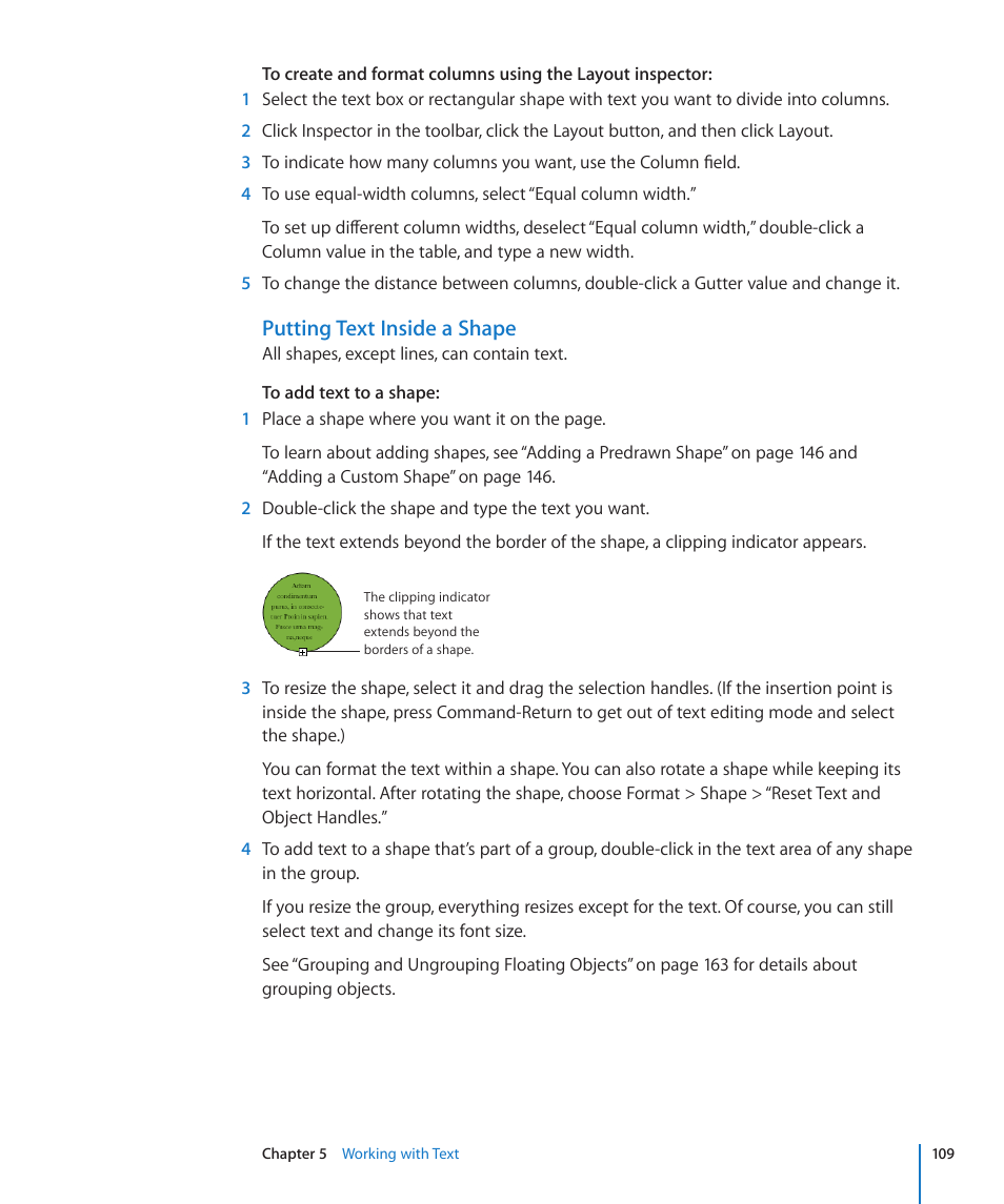 Putting text inside a shape | Apple Pages '09 User Manual | Page 109 / 279