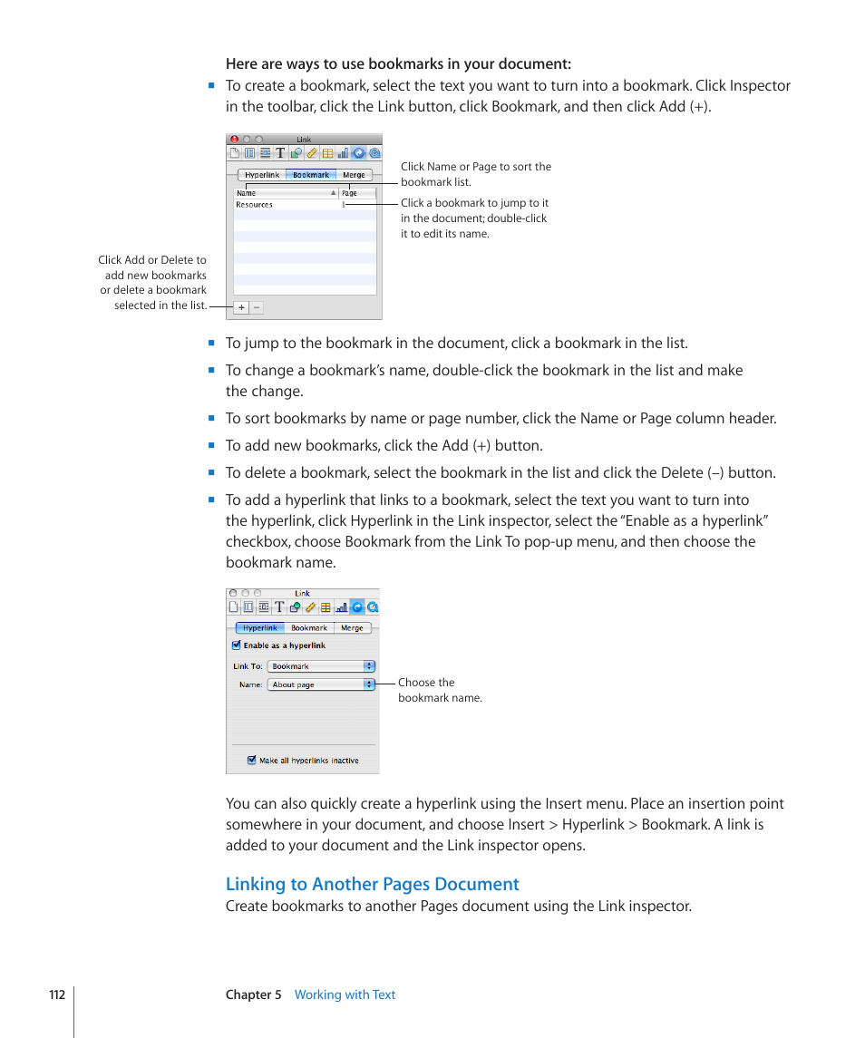 Linking to another pages document | Apple Pages '09 User Manual | Page 112 / 279