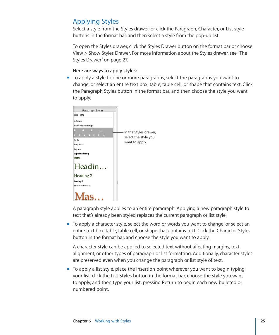 Applying styles, 125 applying styles | Apple Pages '09 User Manual | Page 125 / 279