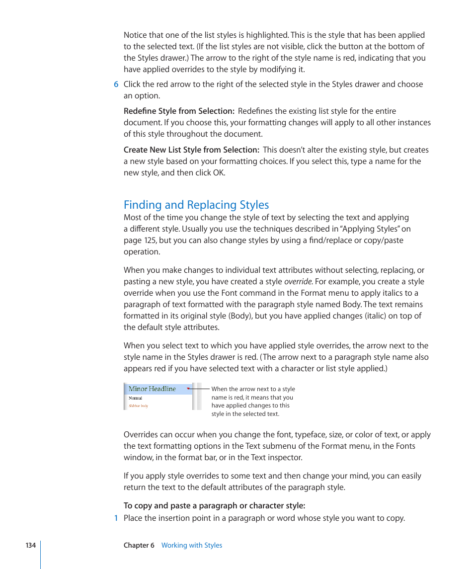 Finding and replacing styles, 134 finding and replacing styles | Apple Pages '09 User Manual | Page 134 / 279