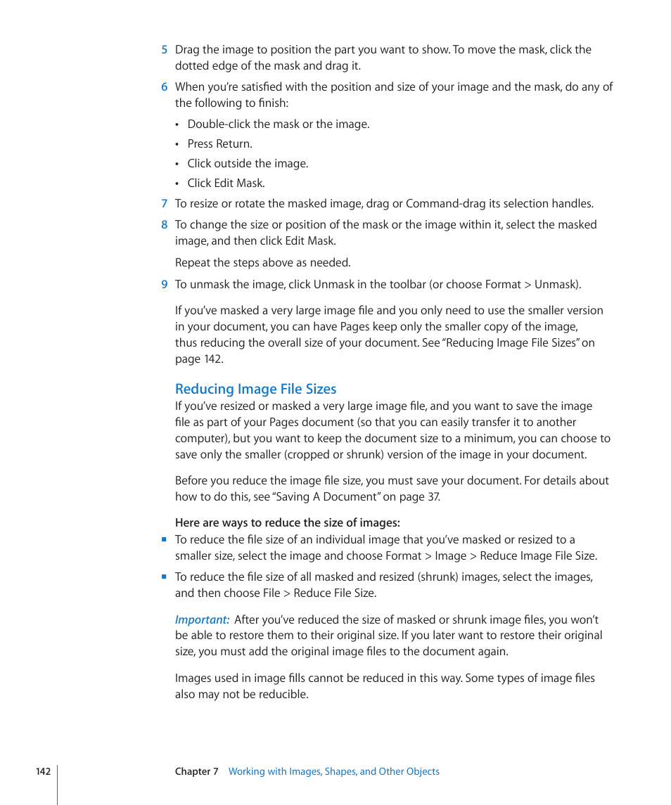 Reducing image file sizes | Apple Pages '09 User Manual | Page 142 / 279