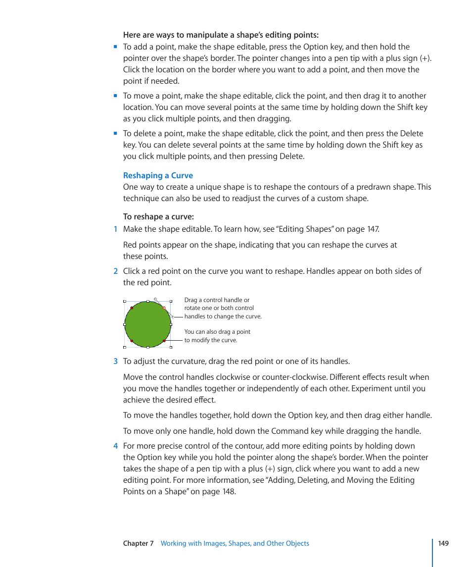 Reshaping a curve | Apple Pages '09 User Manual | Page 149 / 279