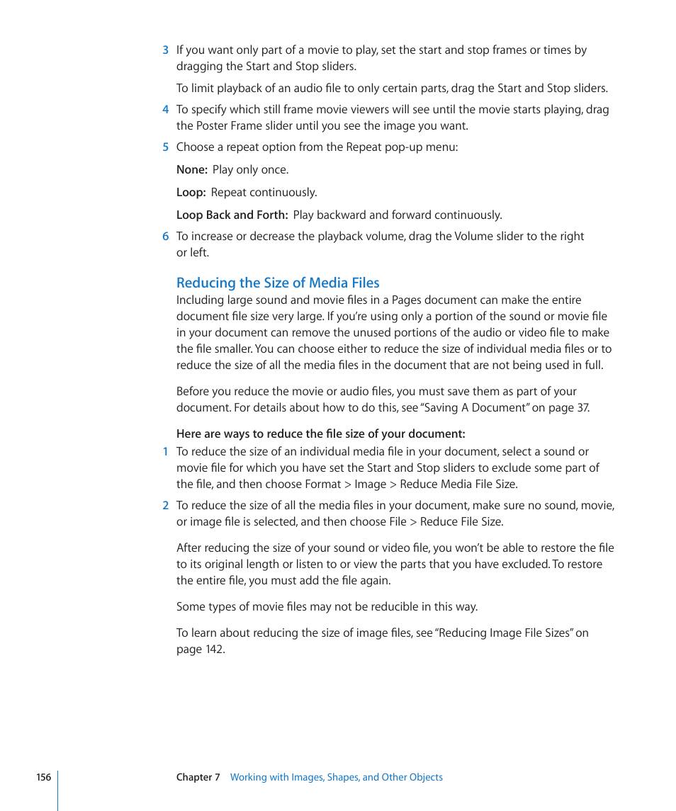Reducing the size of media files | Apple Pages '09 User Manual | Page 156 / 279