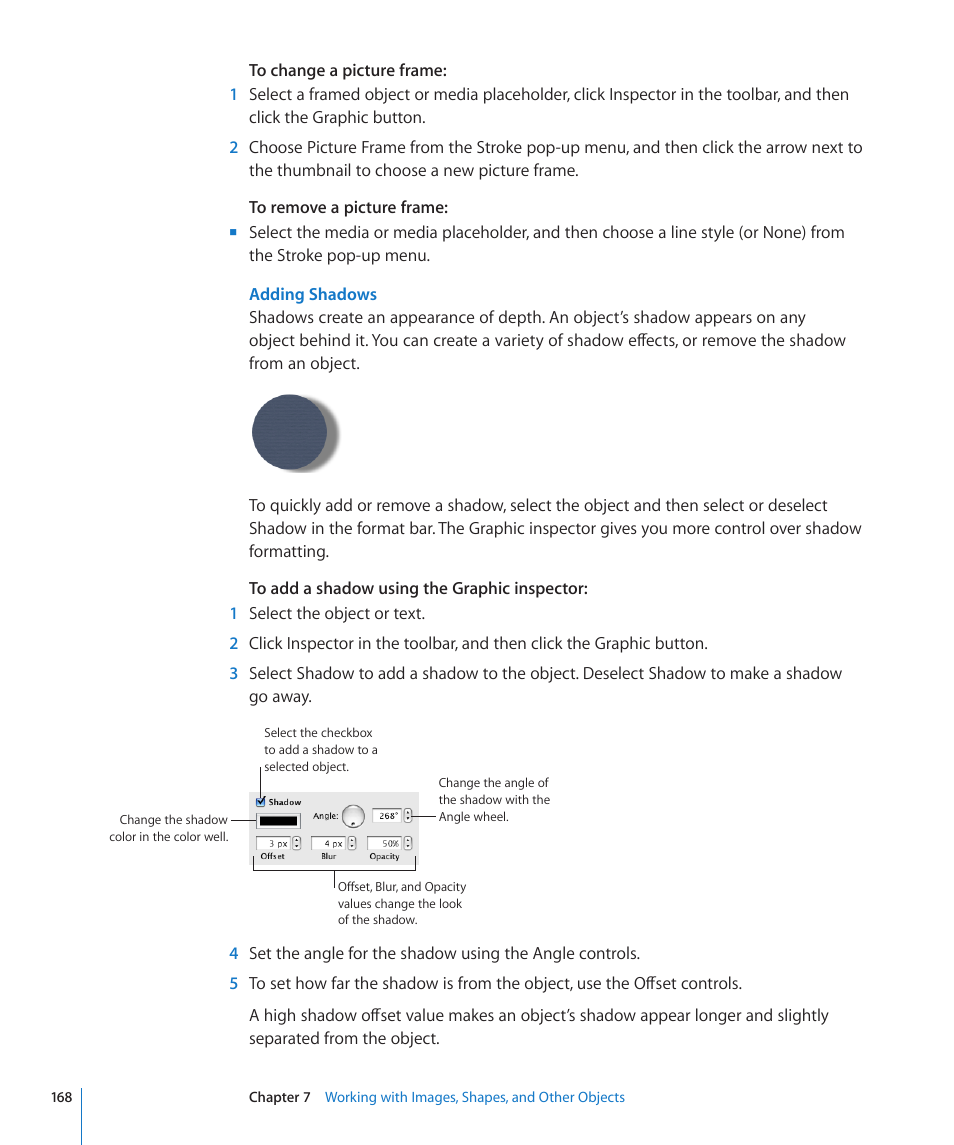 Adding shadows | Apple Pages '09 User Manual | Page 168 / 279