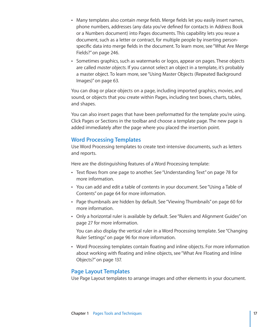 Word processing templates, Page layout templates | Apple Pages '09 User Manual | Page 17 / 279