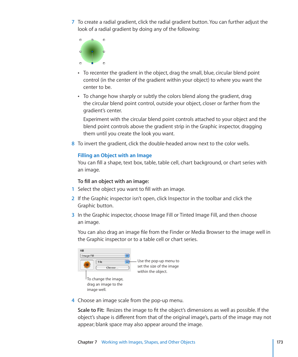 Filling an object with an image | Apple Pages '09 User Manual | Page 173 / 279
