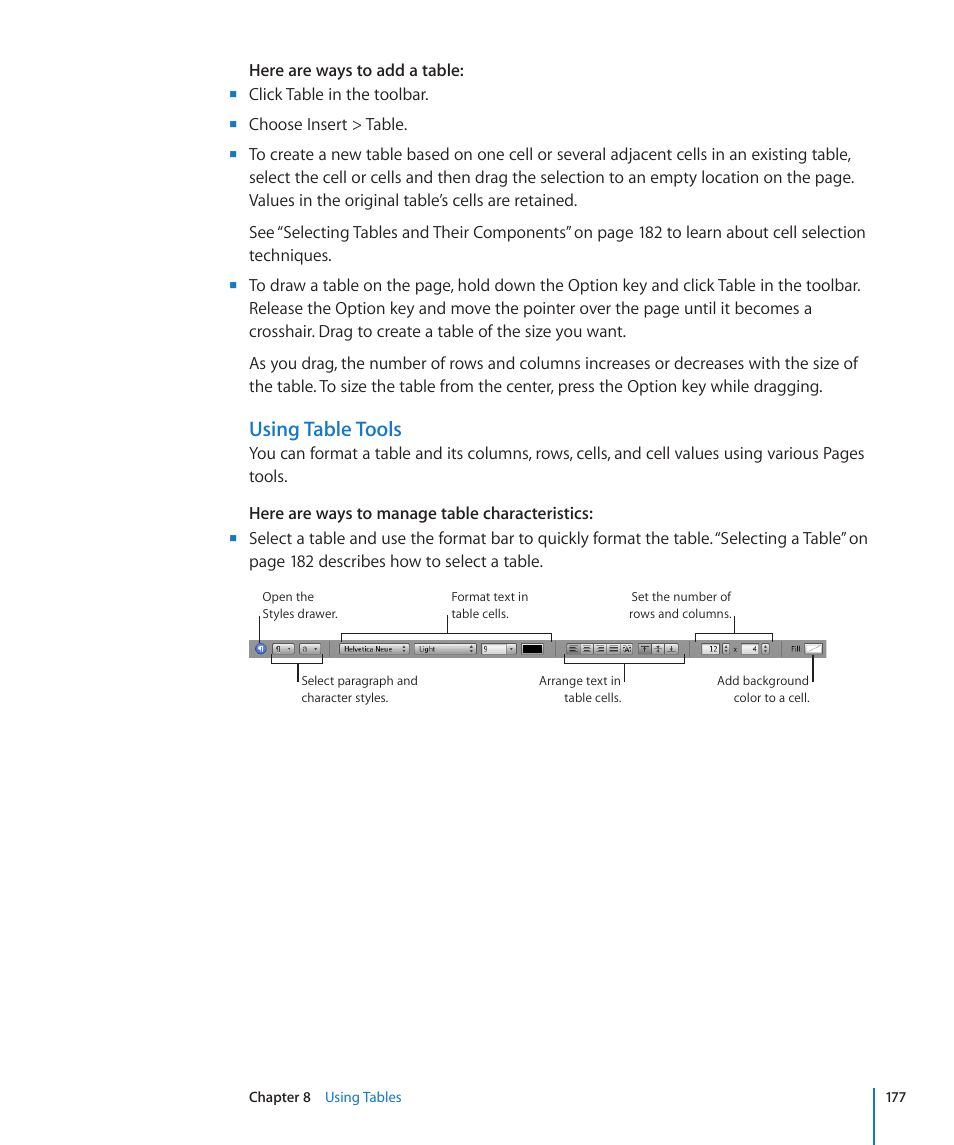 Using table tools | Apple Pages '09 User Manual | Page 177 / 279