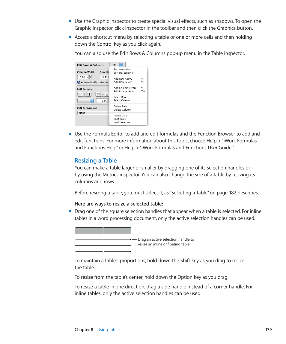 Resizing a table | Apple Pages '09 User Manual | Page 179 / 279