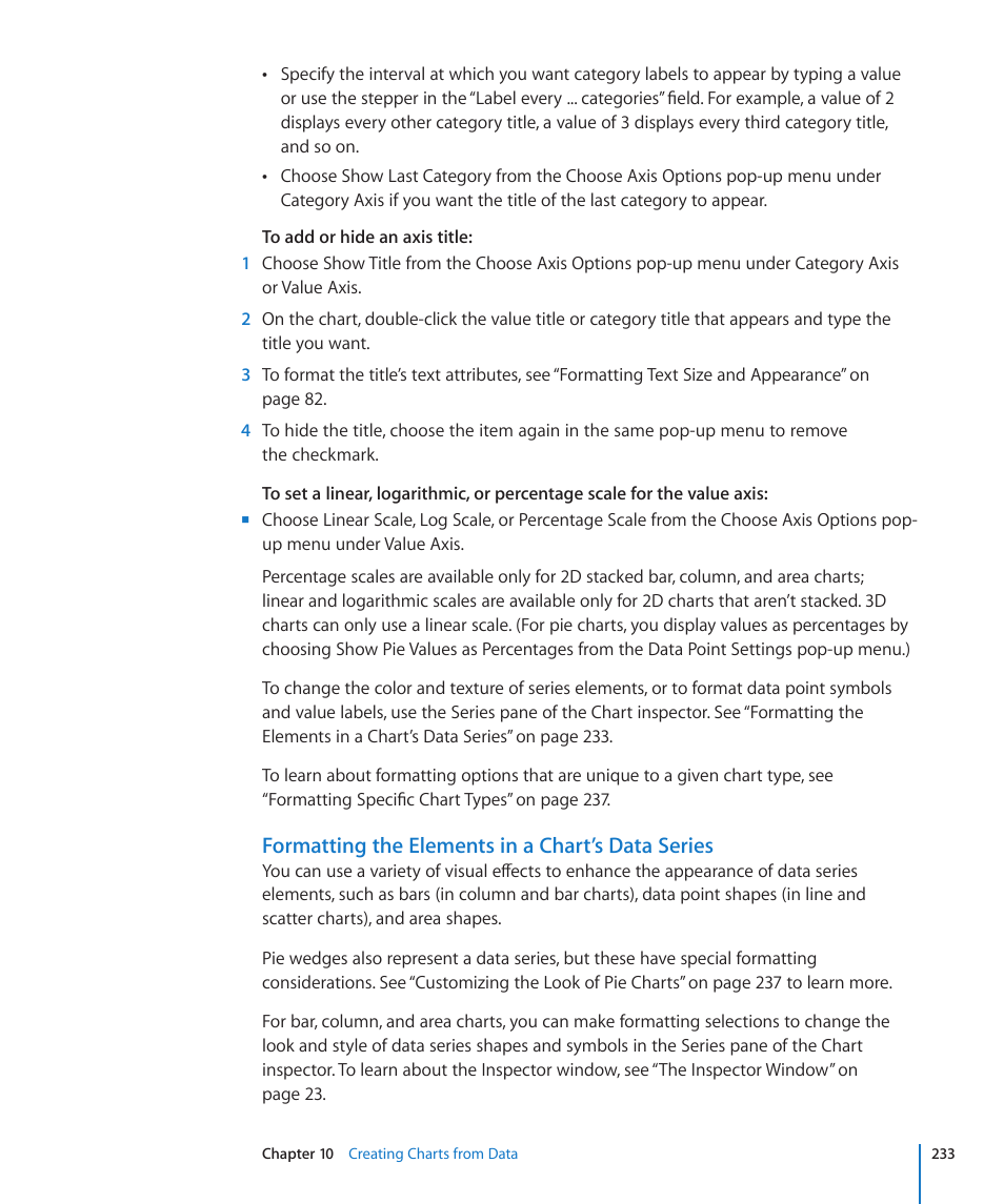 Formatting the elements in a chart’s data series | Apple Pages '09 User Manual | Page 233 / 279