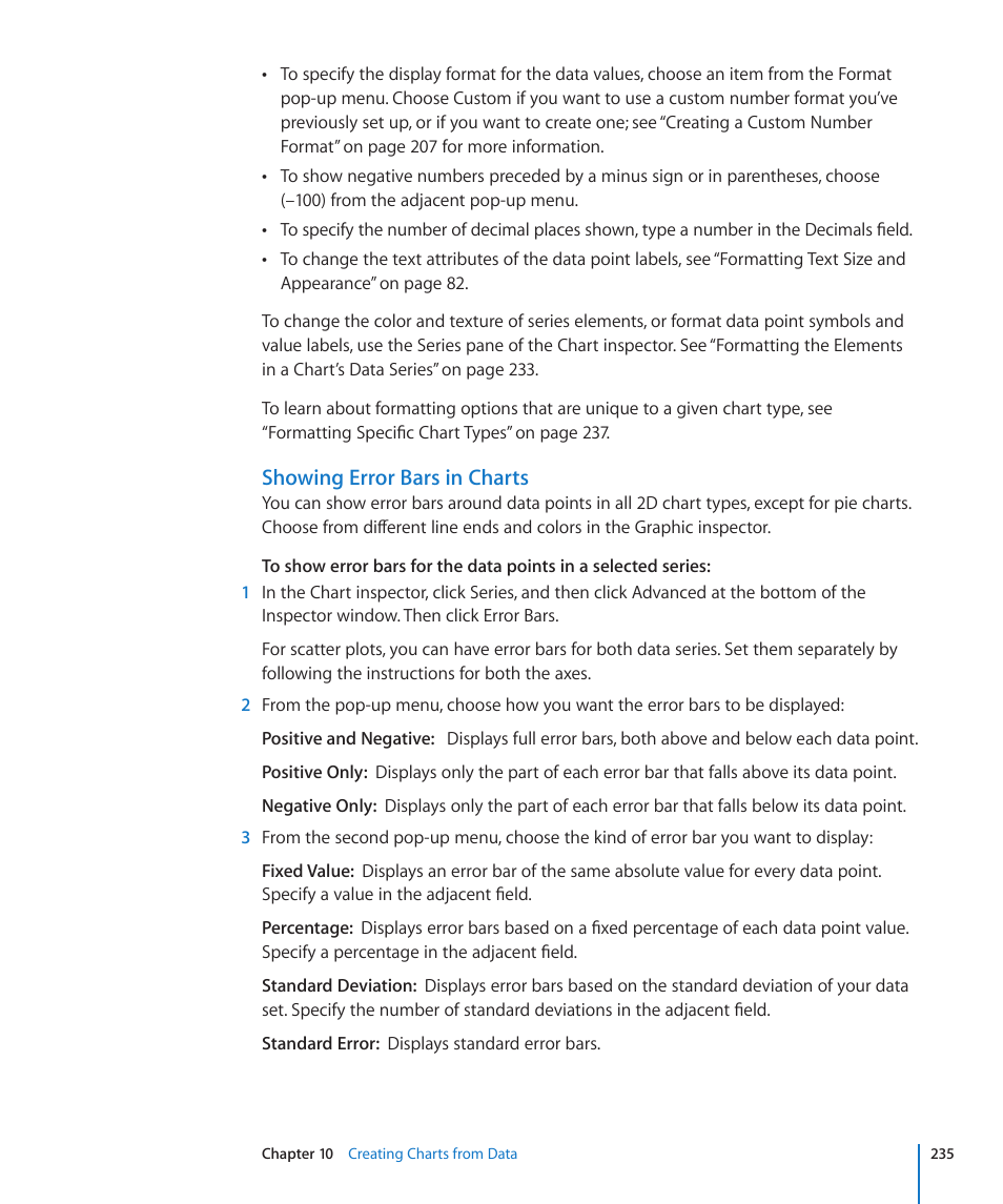 Showing error bars in charts | Apple Pages '09 User Manual | Page 235 / 279
