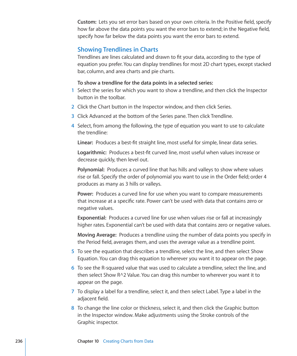 Showing trendlines in charts | Apple Pages '09 User Manual | Page 236 / 279