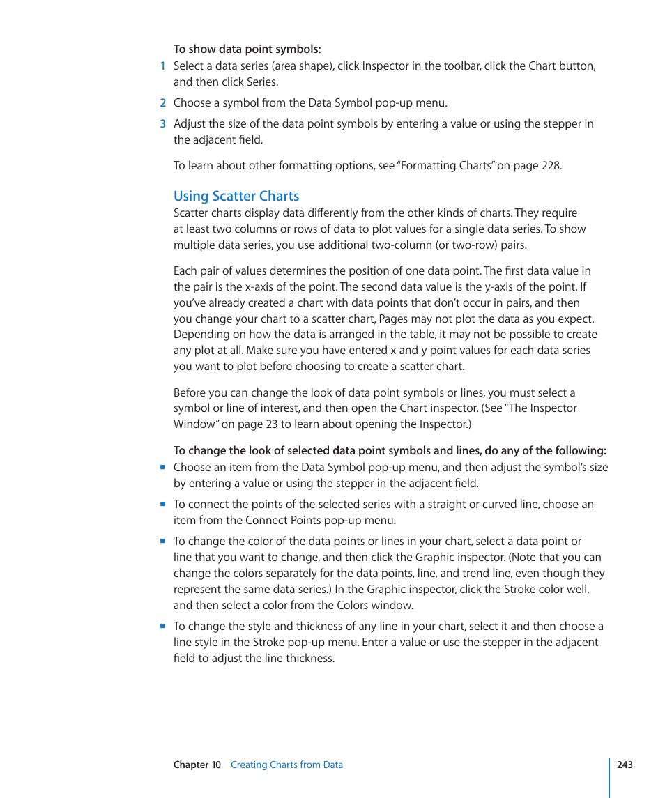 Using scatter charts | Apple Pages '09 User Manual | Page 243 / 279