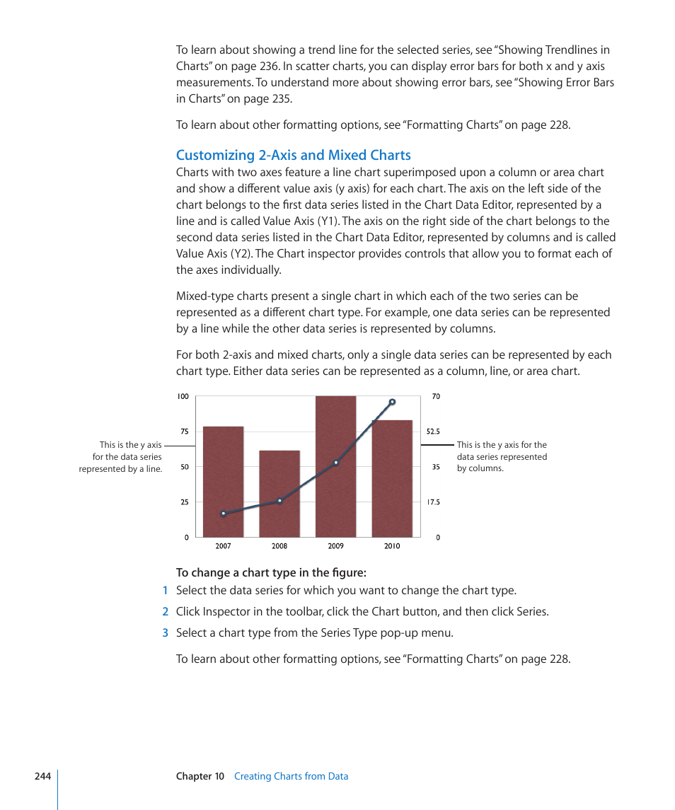 Customizing 2-axis and mixed charts | Apple Pages '09 User Manual | Page 244 / 279