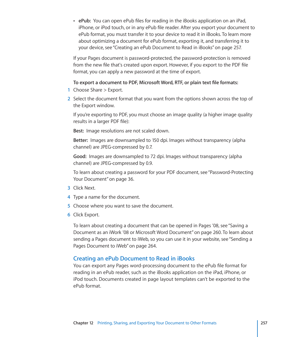 Creating an epub document to read in ibooks | Apple Pages '09 User Manual | Page 257 / 279