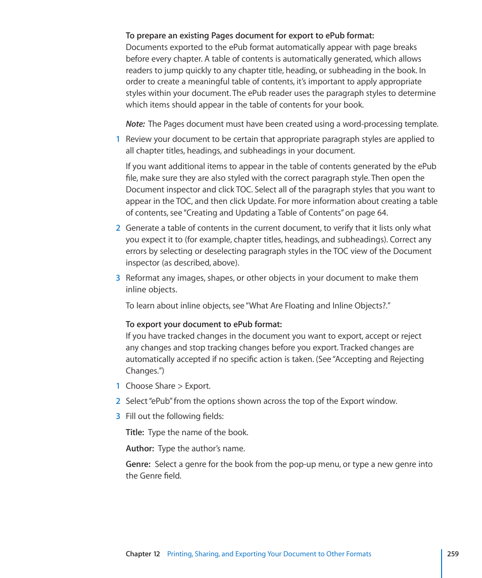 Apple Pages '09 User Manual | Page 259 / 279