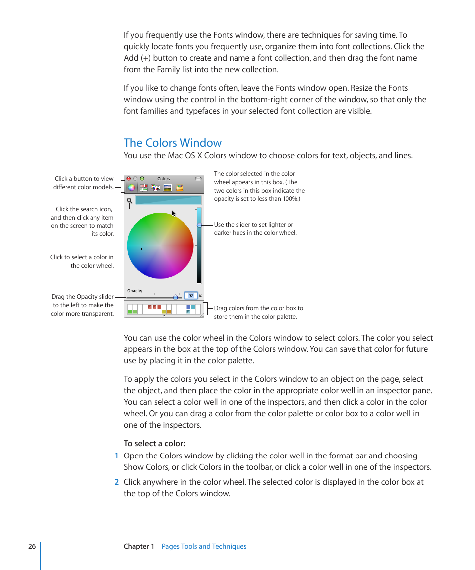 The colors window, 26 the colors window | Apple Pages '09 User Manual | Page 26 / 279