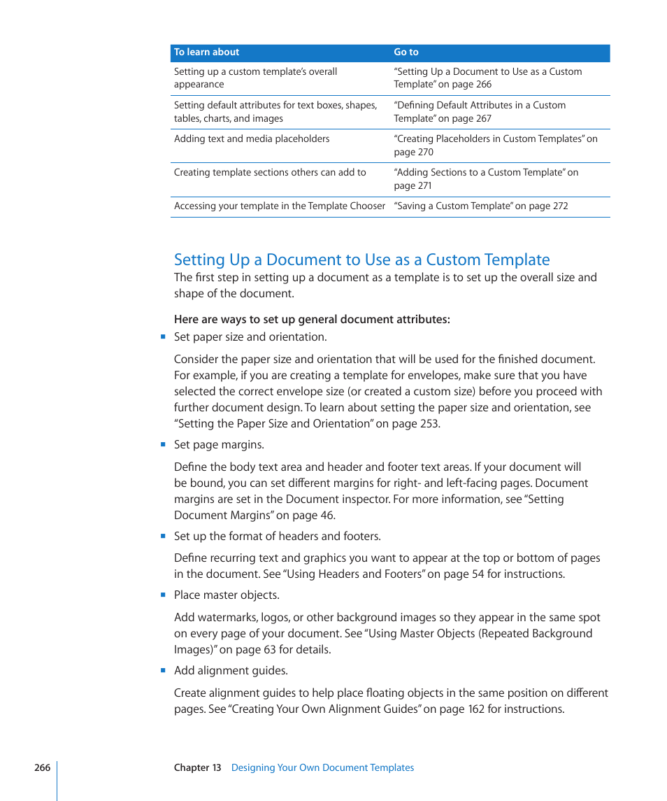 Setting up a document to use as a custom template | Apple Pages '09 User Manual | Page 266 / 279