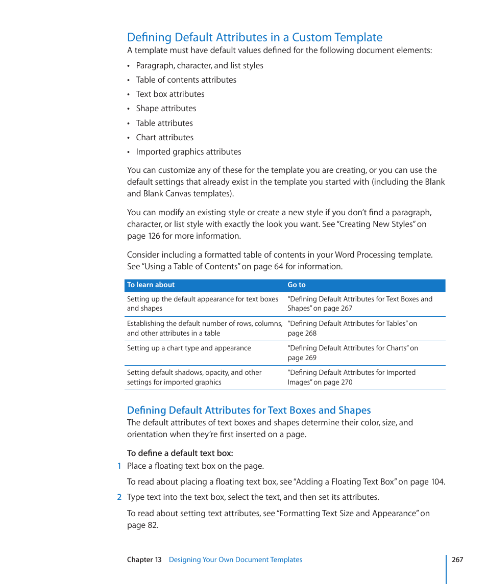Defining default attributes in a custom template | Apple Pages '09 User Manual | Page 267 / 279