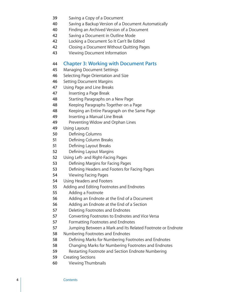 Chapter 3: working with document parts | Apple Pages '09 User Manual | Page 4 / 279