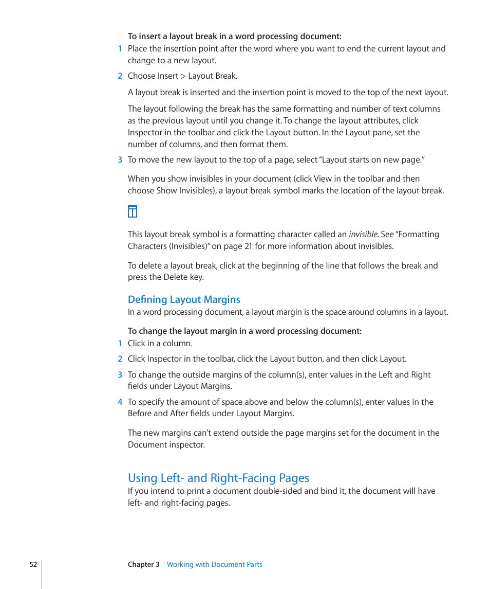 Defining layout margins, Using left- and right-facing pages | Apple Pages '09 User Manual | Page 52 / 279