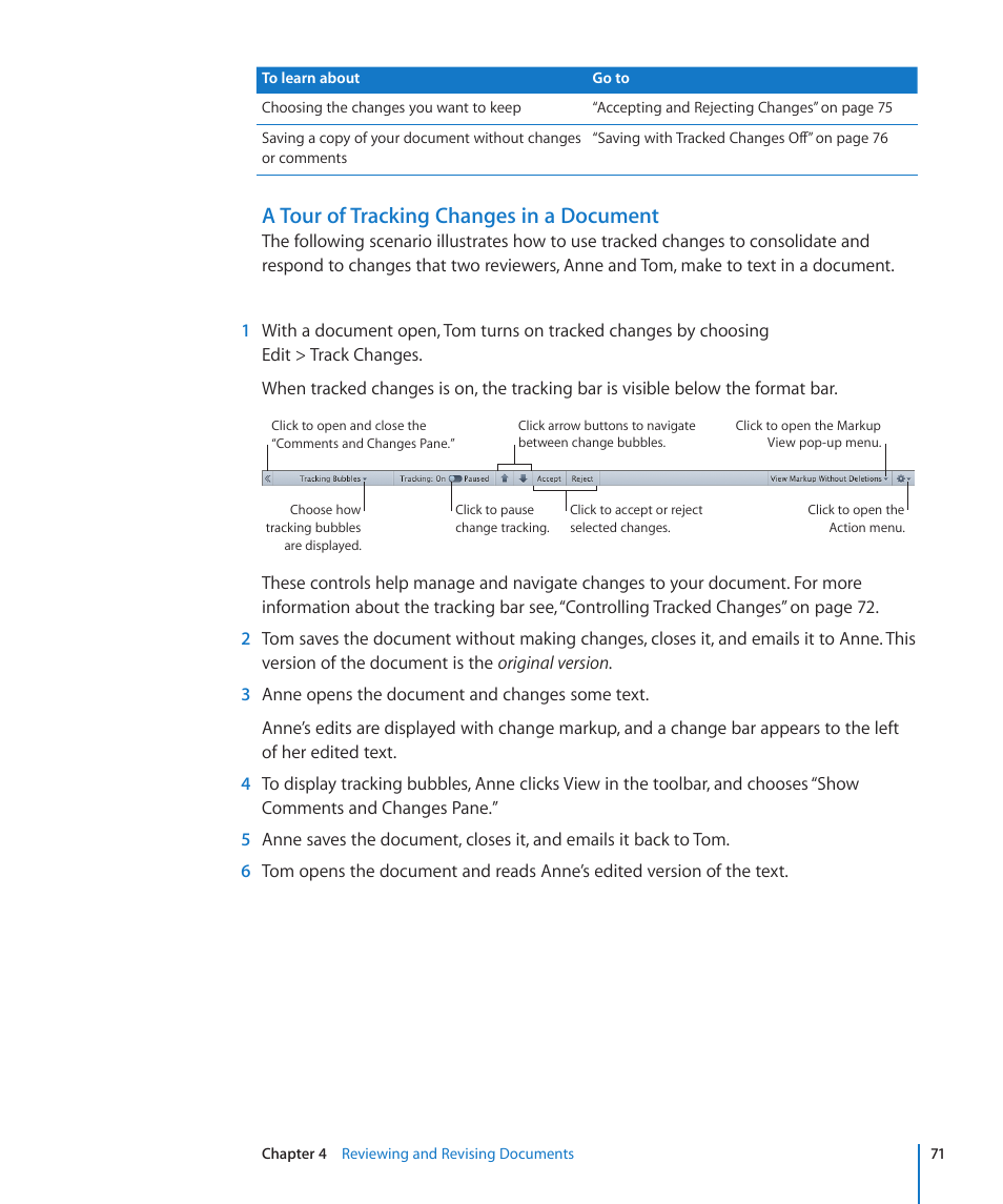 A tour of tracking changes in a document | Apple Pages '09 User Manual | Page 71 / 279