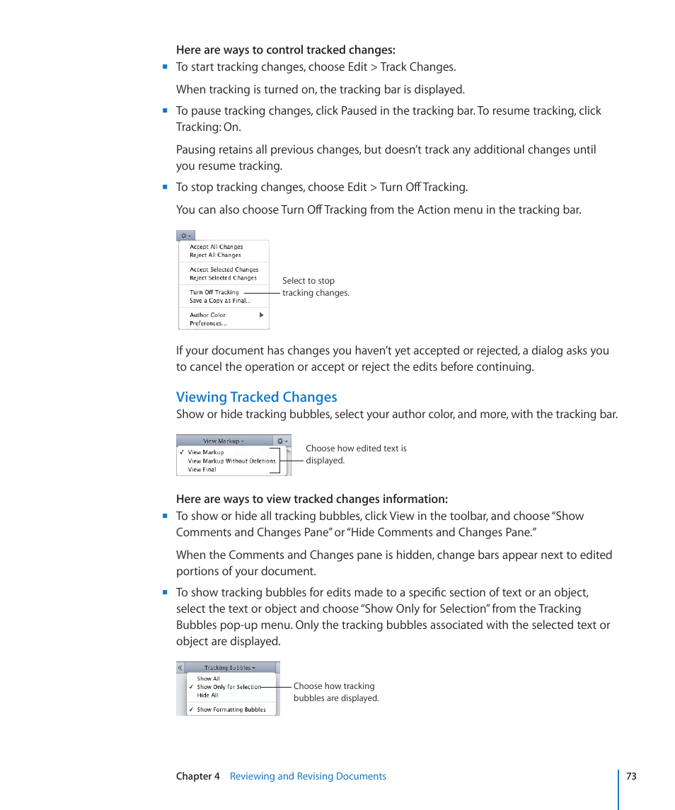 Viewing tracked changes | Apple Pages '09 User Manual | Page 73 / 279