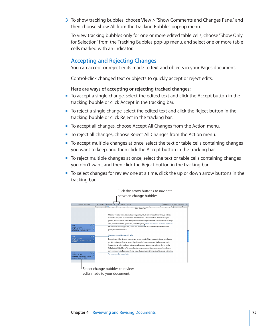 Accepting and rejecting changes | Apple Pages '09 User Manual | Page 75 / 279
