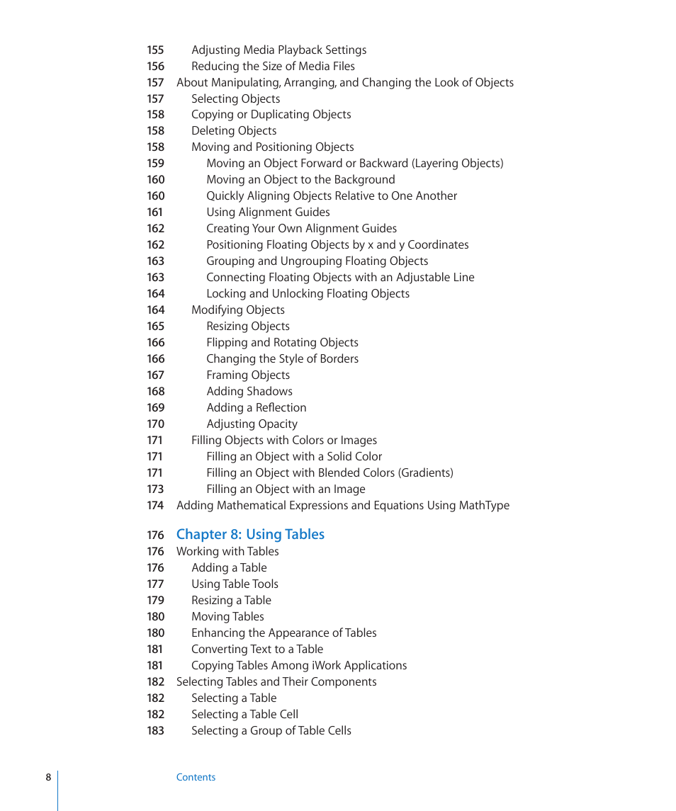 Chapter 8: using tables | Apple Pages '09 User Manual | Page 8 / 279