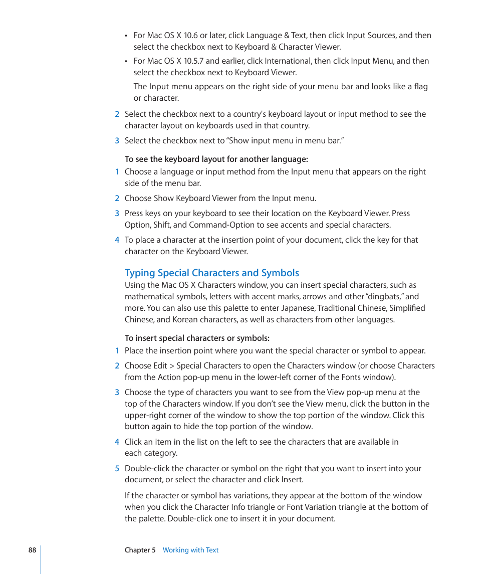 Typing special characters and symbols | Apple Pages '09 User Manual | Page 88 / 279