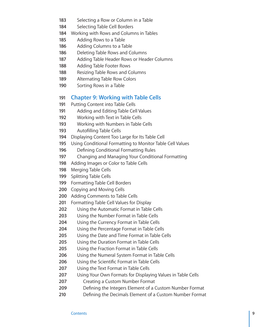 Chapter 9: working with table cells | Apple Pages '09 User Manual | Page 9 / 279