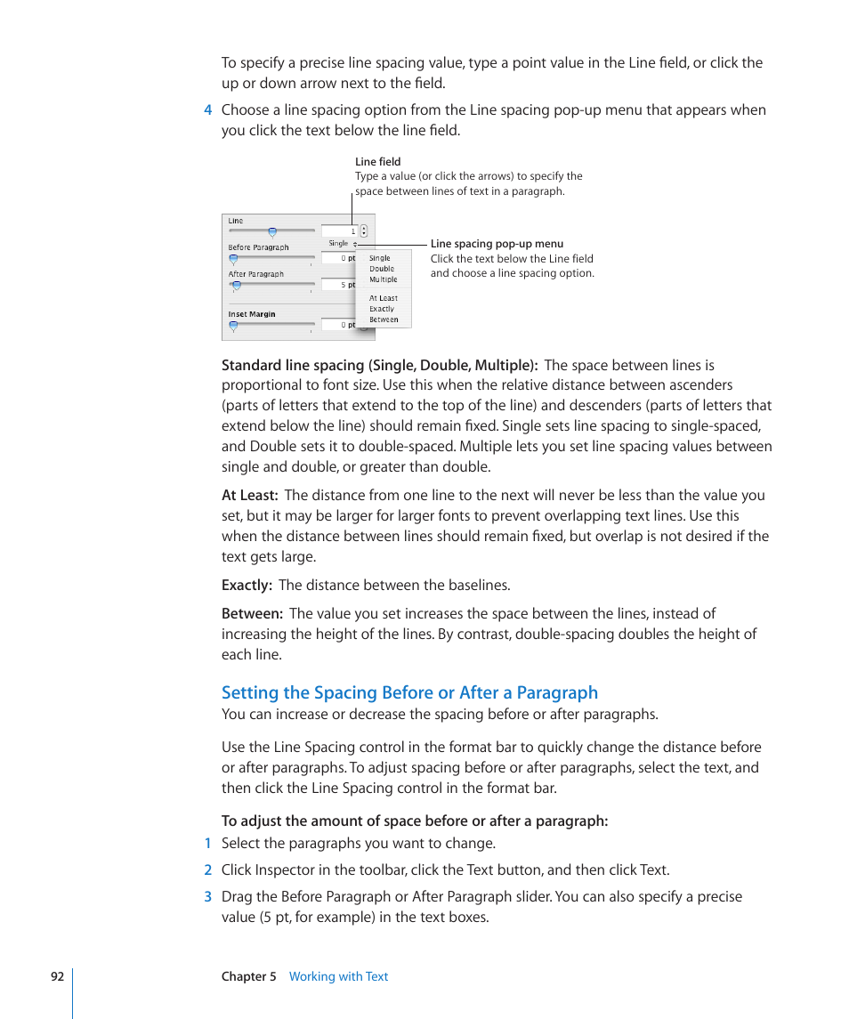 Setting the spacing before or after a paragraph | Apple Pages '09 User Manual | Page 92 / 279