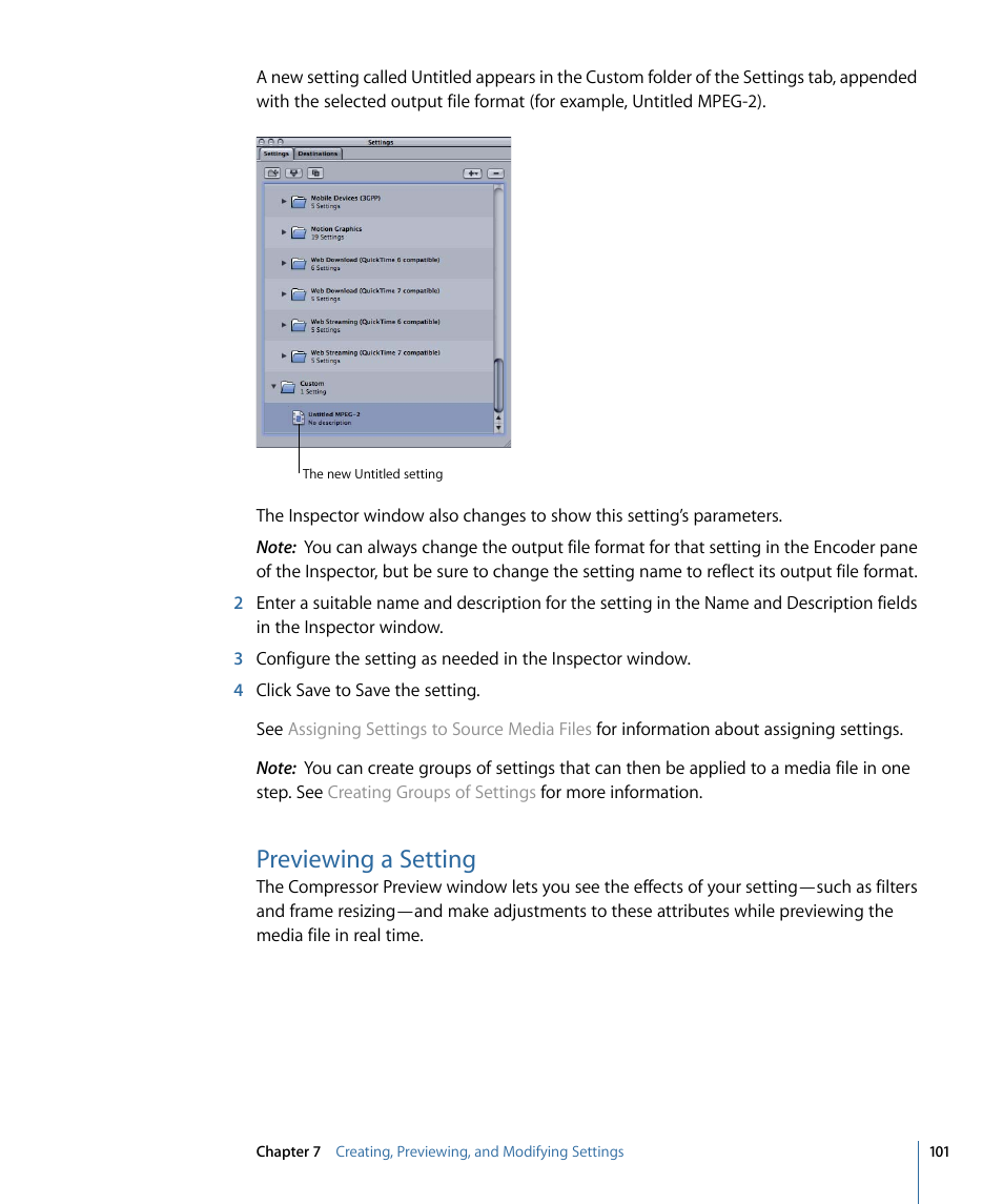 Previewing a setting | Apple Compressor 3 User Manual | Page 101 / 368