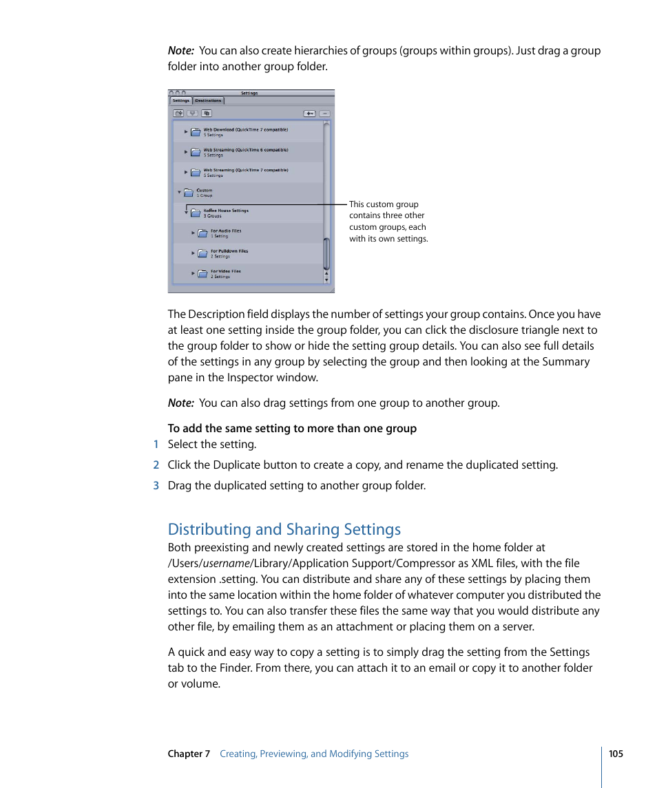 Distributing and sharing settings | Apple Compressor 3 User Manual | Page 105 / 368