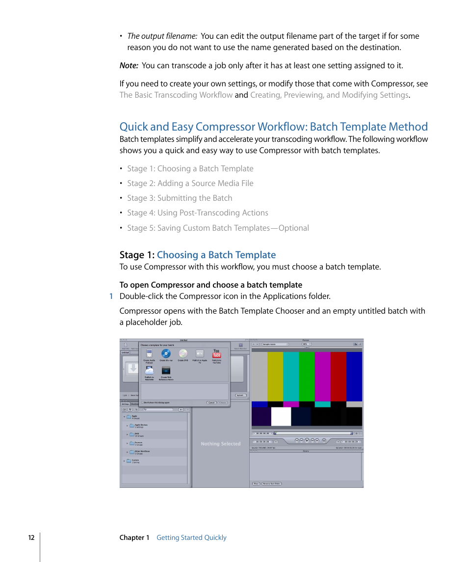 Stage 1: choosing a batch template | Apple Compressor 3 User Manual | Page 12 / 368