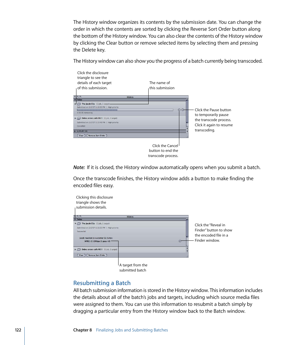 Resubmitting a batch | Apple Compressor 3 User Manual | Page 122 / 368