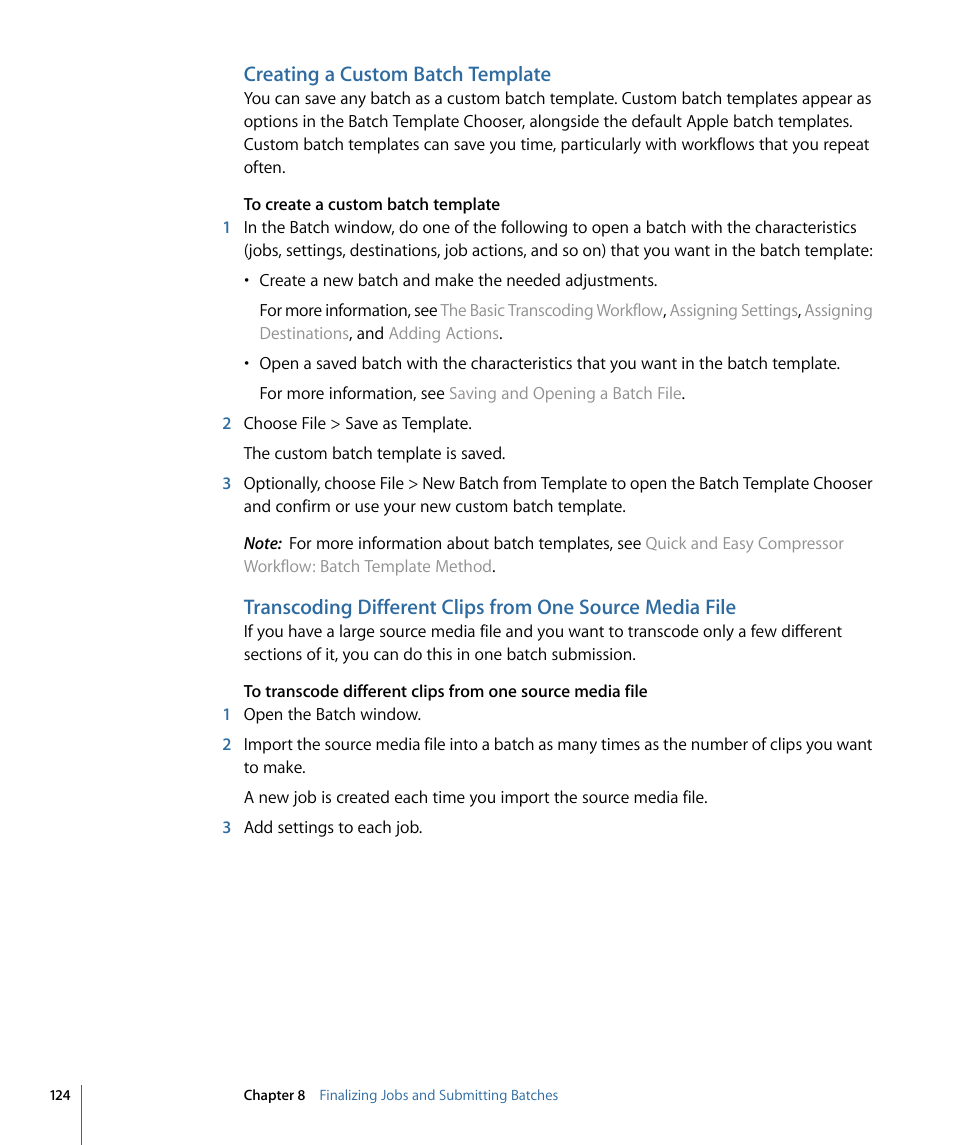 Creating a custom batch template, Creating a, Custom batch template | Apple Compressor 3 User Manual | Page 124 / 368