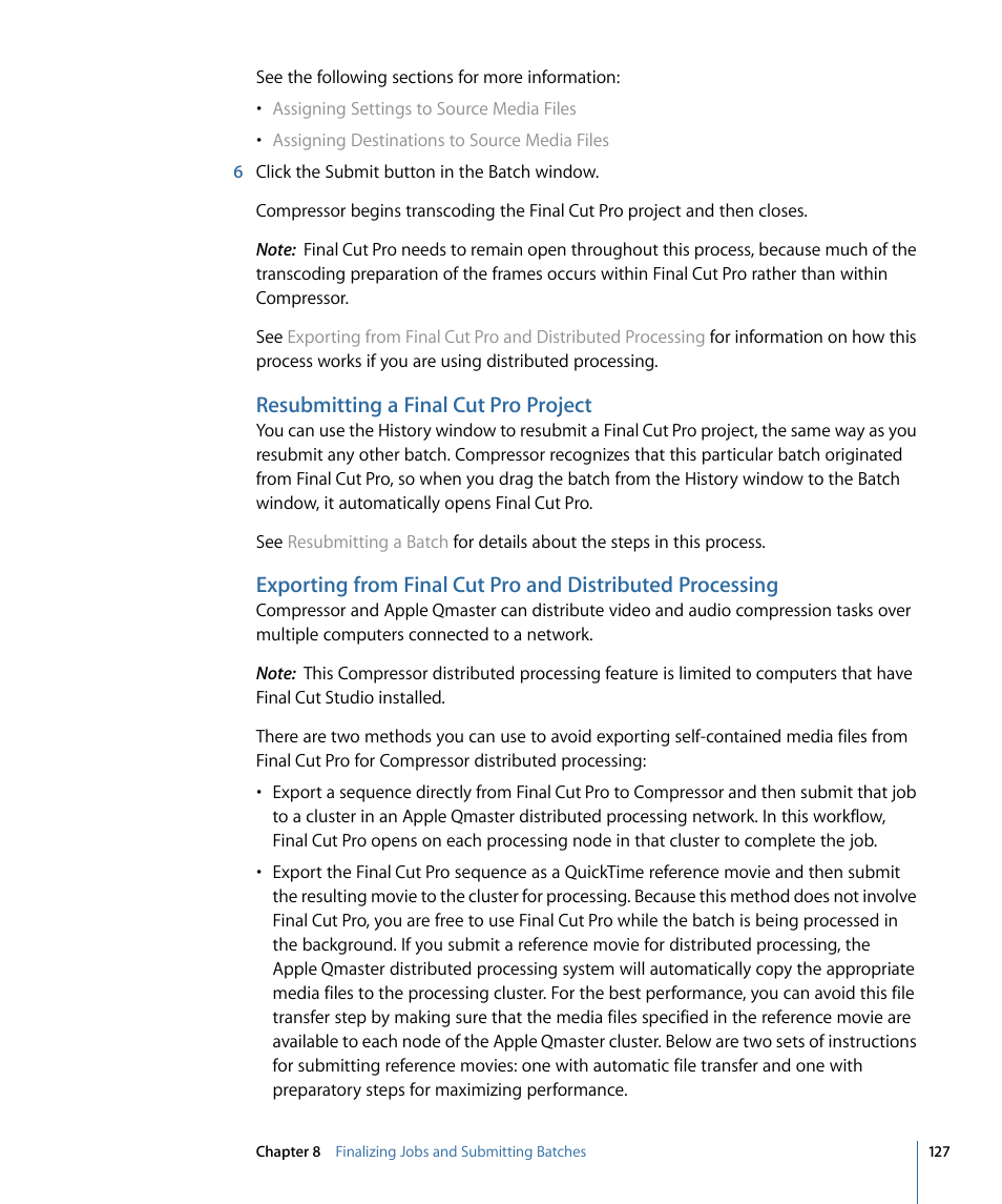 Resubmitting a final cut pro project | Apple Compressor 3 User Manual | Page 127 / 368