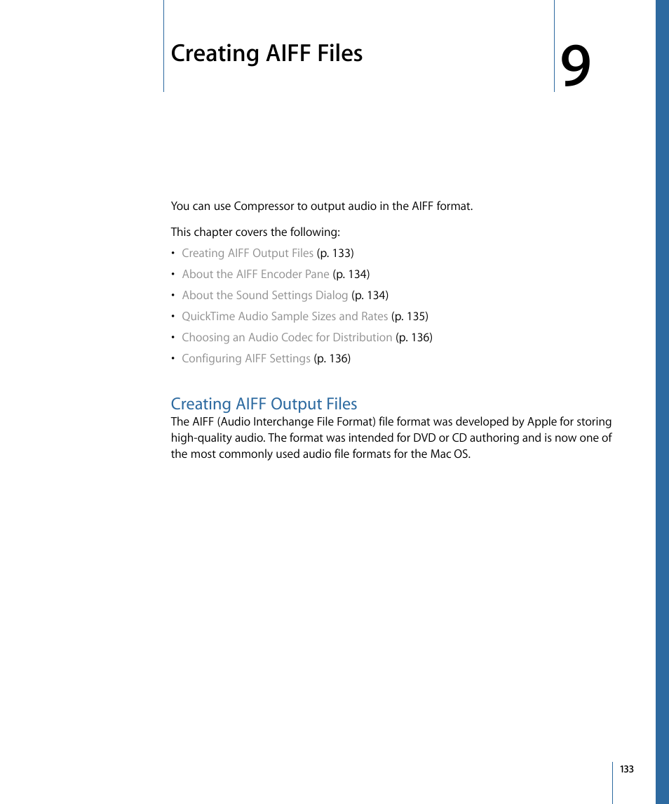 Creating aiff files, Creating aiff output files | Apple Compressor 3 User Manual | Page 133 / 368