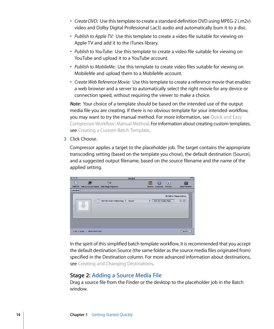 Stage 2: adding a source media file | Apple Compressor 3 User Manual | Page 14 / 368