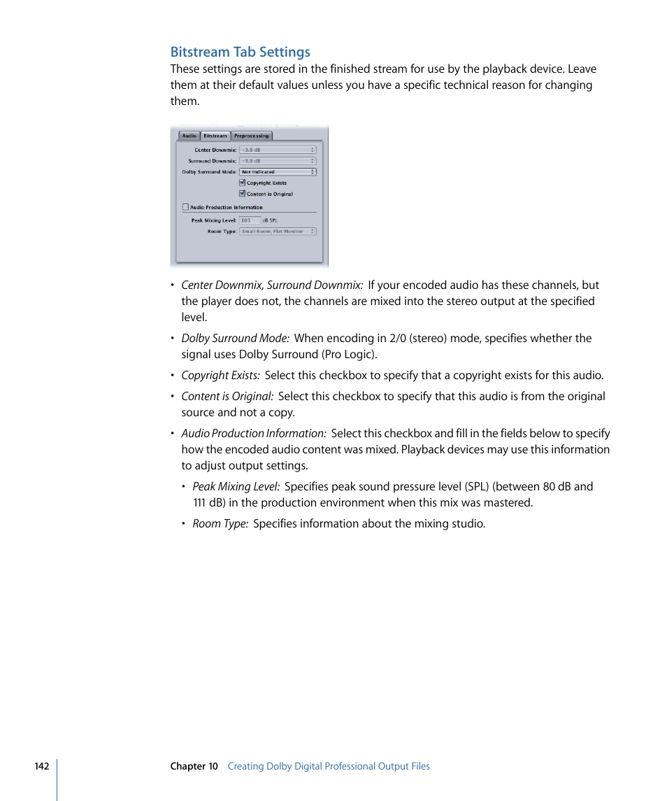 Bitstream tab settings | Apple Compressor 3 User Manual | Page 142 / 368