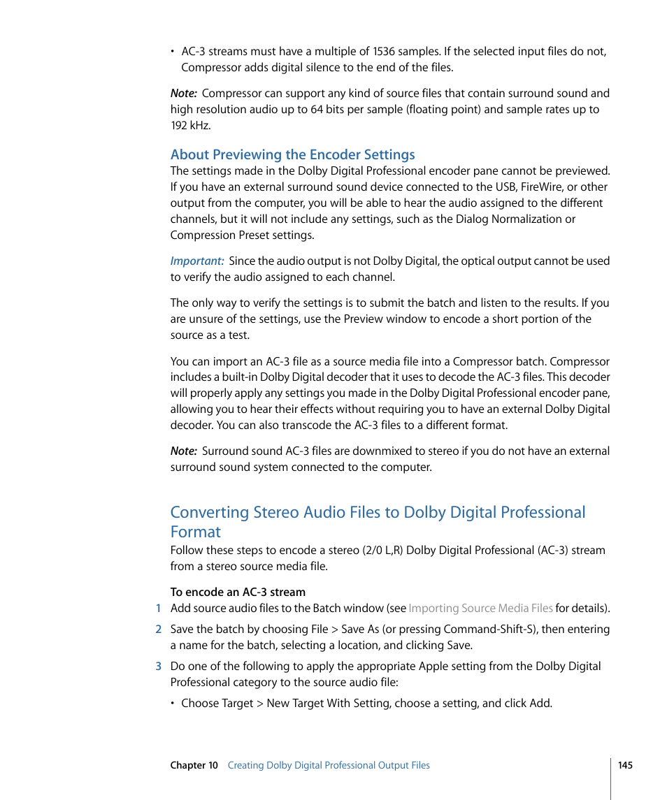 About previewing the encoder settings | Apple Compressor 3 User Manual | Page 145 / 368