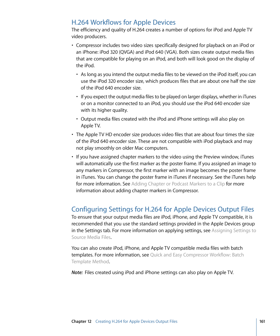 H.264 workflows for apple devices | Apple Compressor 3 User Manual | Page 161 / 368